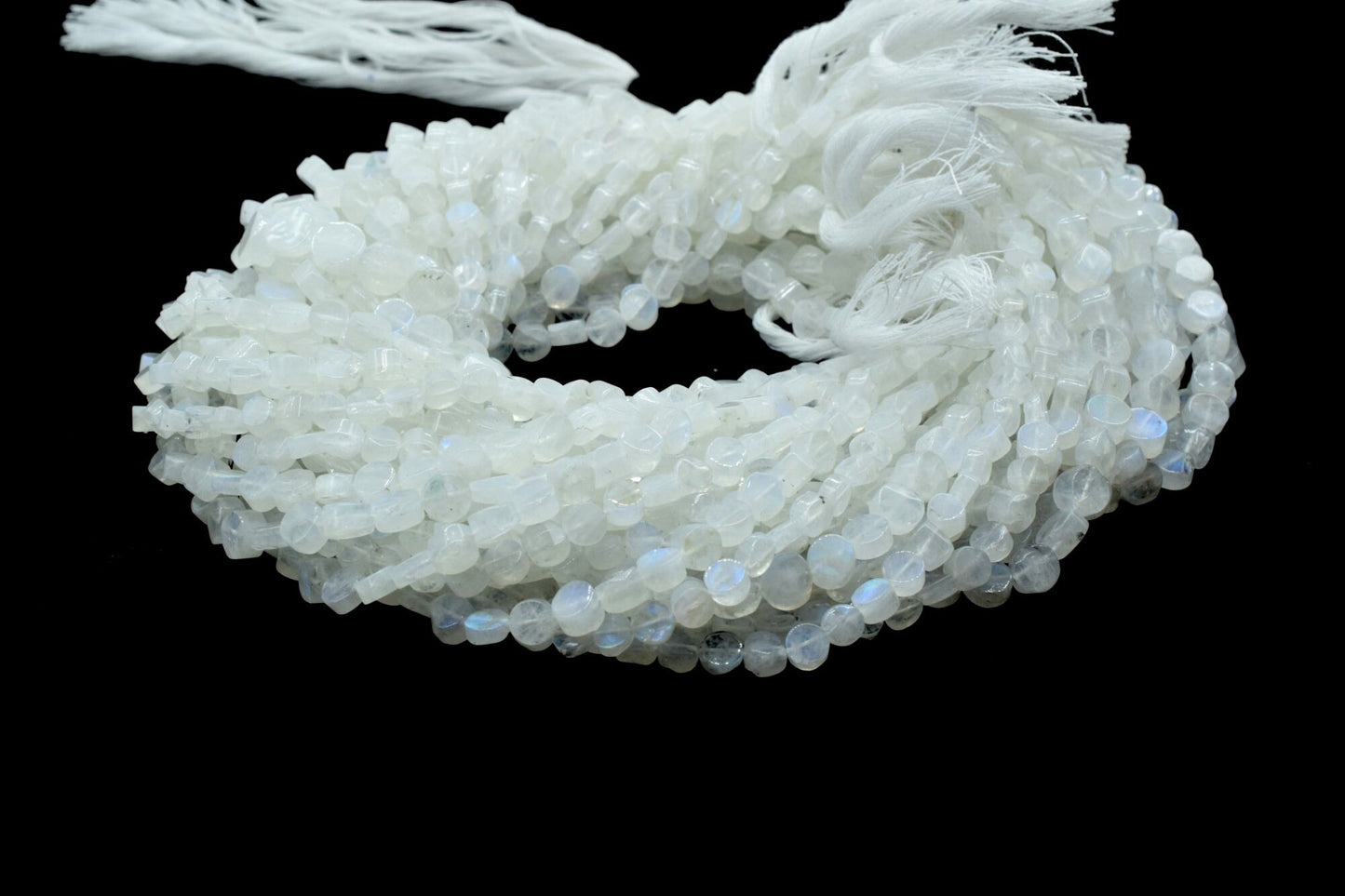 Natural blue Fire Rainbow Moonstone Coin Beads,5-5.5 mm,13" Strand,White Rainbow Moonstone Smooth Coin Gemstone Beads Handmade Rainbow Beads