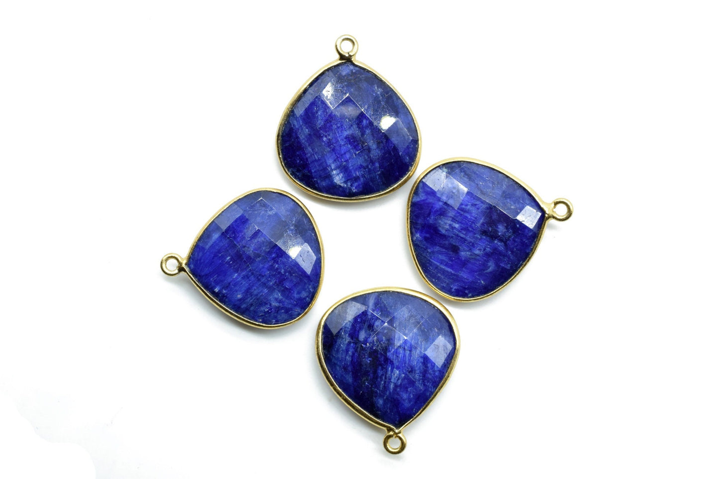 Blue Sapphire 20mm Heart Shape Charm,Dyed Blue sapphire Faceted Heart Shape Connector,Bezel Heart Shape Connector,Single Flat Bail connector