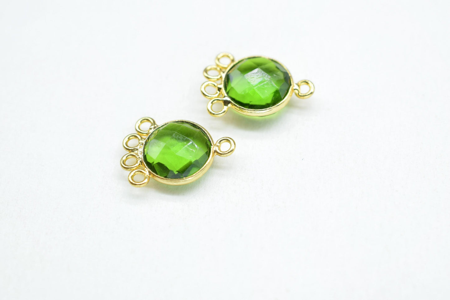 Peridot 10mm Round Bezel Charm/Gemstone Brass Component/Single Bail Pendant charms/Round Handmade Jewellery Connector/B'day Gift