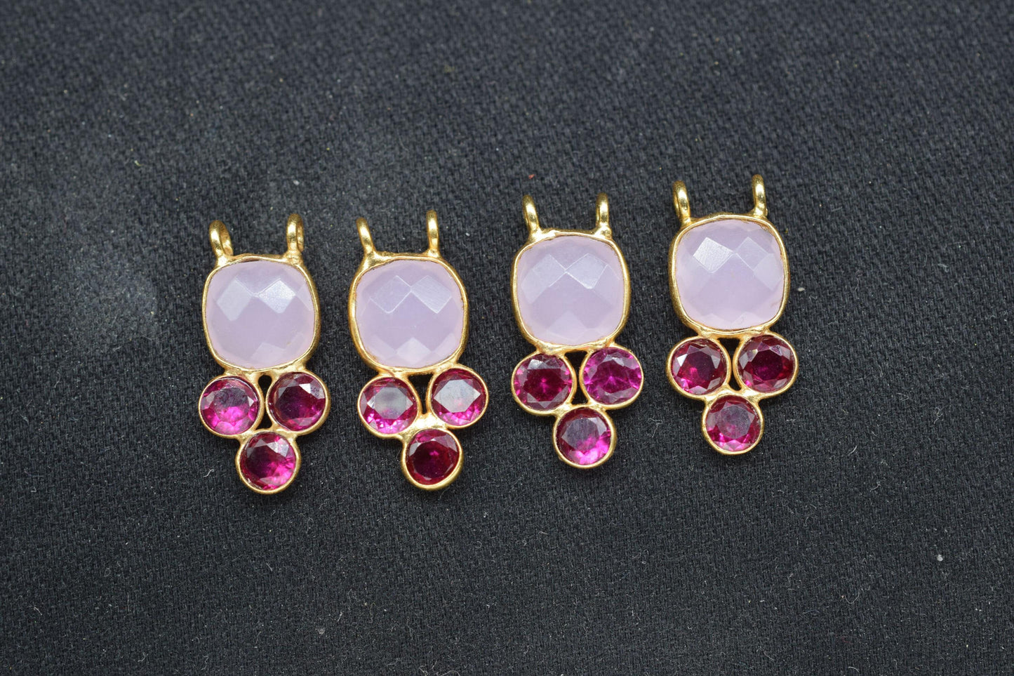 Rose Quartz 8mm Cushion shape Bezel charms,Rose Quartz Pendant,Pink Gemstone connector,Rose Quartz  Jewelry,Cubic zirconia Bezel charm,p001