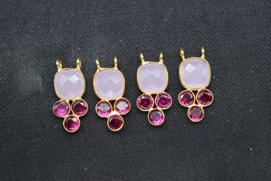 Rose Quartz 8mm Cushion shape Bezel charms,Rose Quartz Pendant,Pink Gemstone connector,Rose Quartz  Jewelry,Cubic zirconia Bezel charm,p001