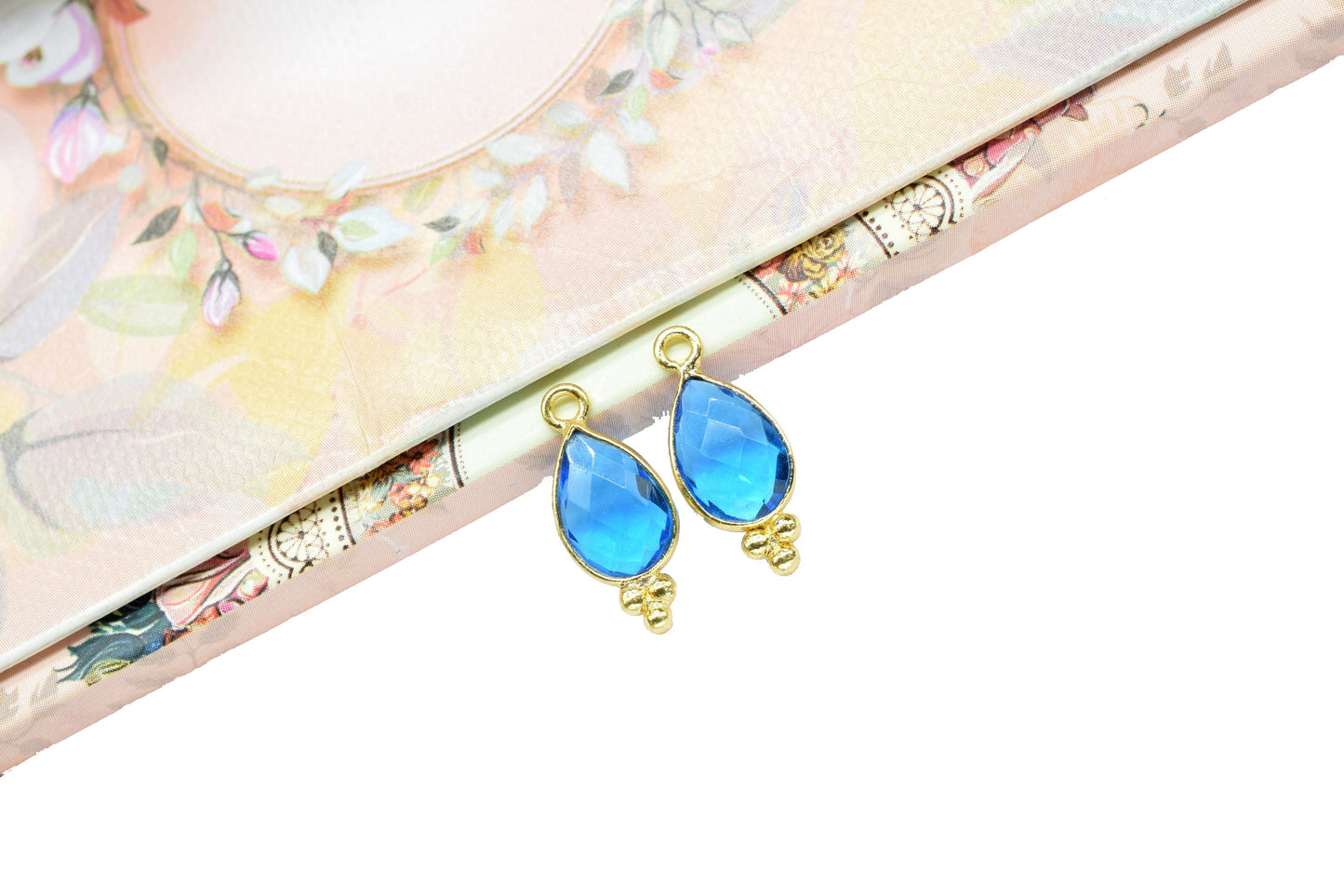 Blue Topaz Quartz 7x10mm Teardrop Shape Pendant Jewelry,blue Topaz Gold Plated Single Bail Connector jewelry,Topaz Gemstone Teardrop Charms