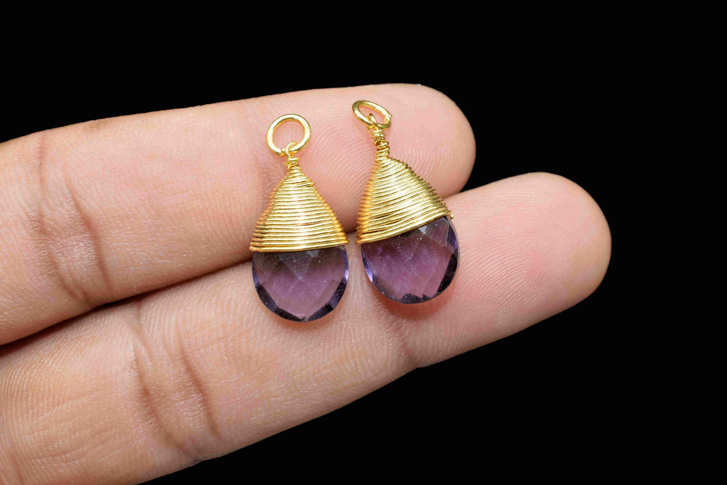 Amethyst Teardrop Faceted Connector,Gemstone Wire Wrapped Pendant,Loop Connector,Pendant Jewelry,Wire Wrapped Necklace,Amethyst Jewelry,Gift