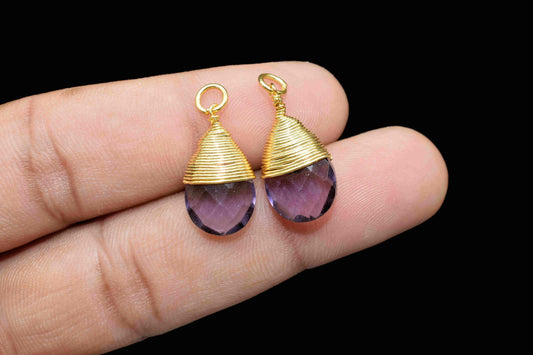 Amethyst Teardrop Faceted Connector,Gemstone Wire Wrapped Pendant,Loop Connector,Pendant Jewelry,Wire Wrapped Necklace,Amethyst Jewelry,Gift