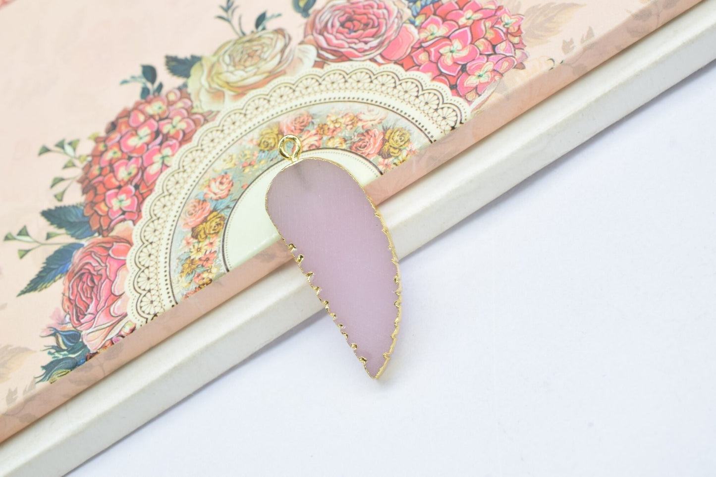 Rose Chalcedony Angel Wings Pendant,Handmade Leaf Shape Connector,Rose Quartz Connectors Jewelry,Single Bail,Gemstone Leaf Pendant Necklace
