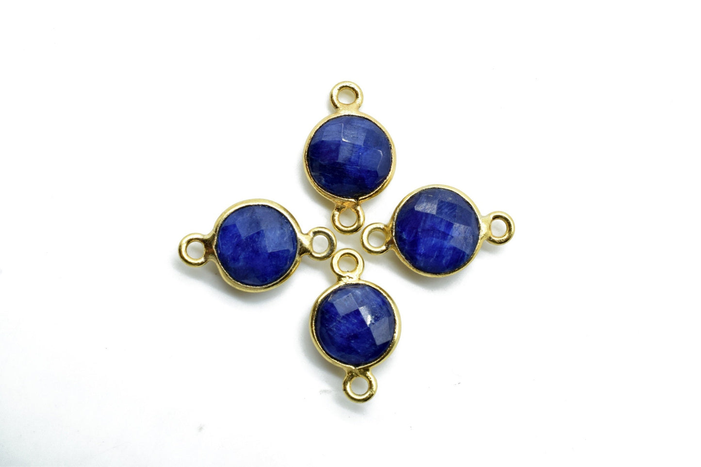Genuine Blue Sapphire 8mm round double bail connectors,Sapphire Pendant,Sapphire Round Gold Plated bezel,jewelry making Connector,Jewelry