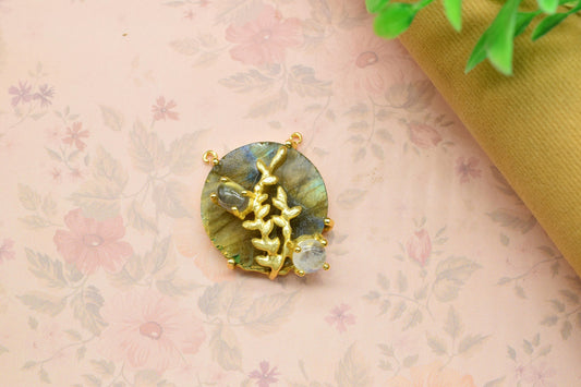 Labradorite Leaf Pendant Charms,Handmade Craft,Gemstone Pendant Jewelry,Multi Stone Pendants,Prong Set Pendant,Loop Pendant,Engagement Gift