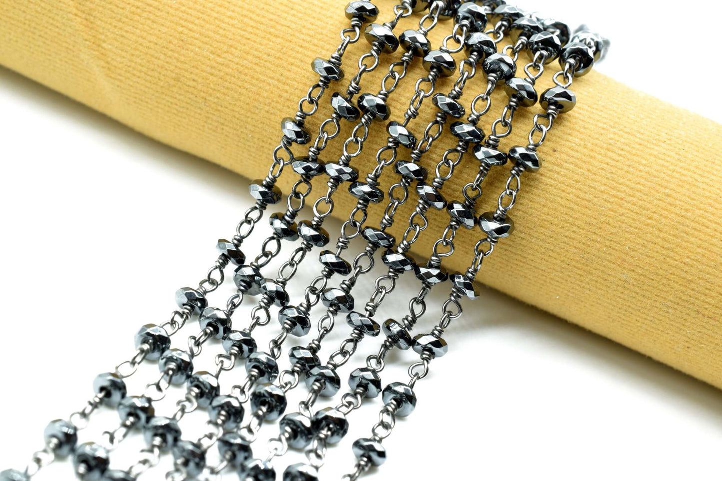 Rosary Chain,3.50mm Hematite Rosary Chain,Beaded Chain,Hematite Necklace ,Gunmetal Rosary Chain,Black Rhodium Rosary Chain,Silver Rosary