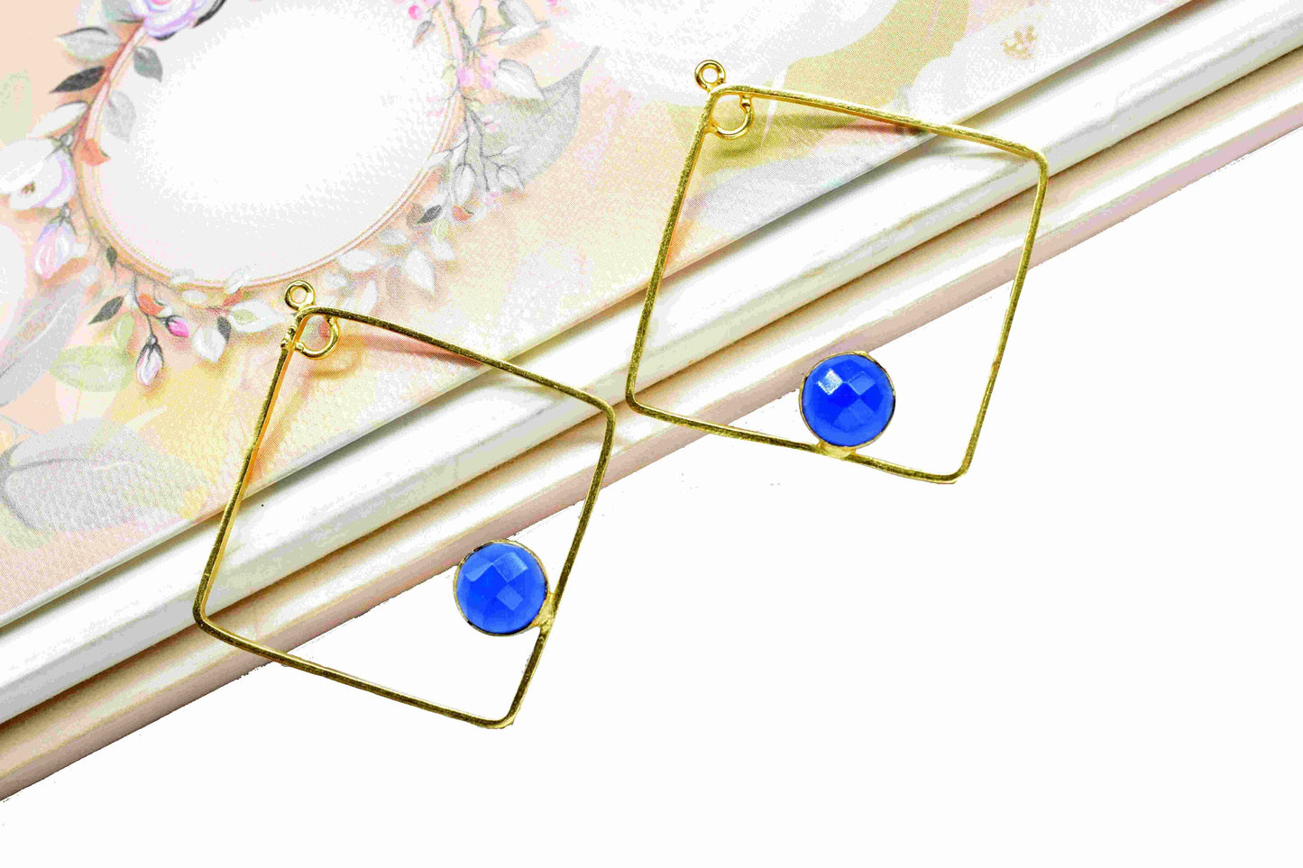 Blue Chalcedony Gemstone Connector, 32mm Square Shape Pendant Component,Handmade Earring,Finding Component Earring,Blue Chalcedony Jewelry