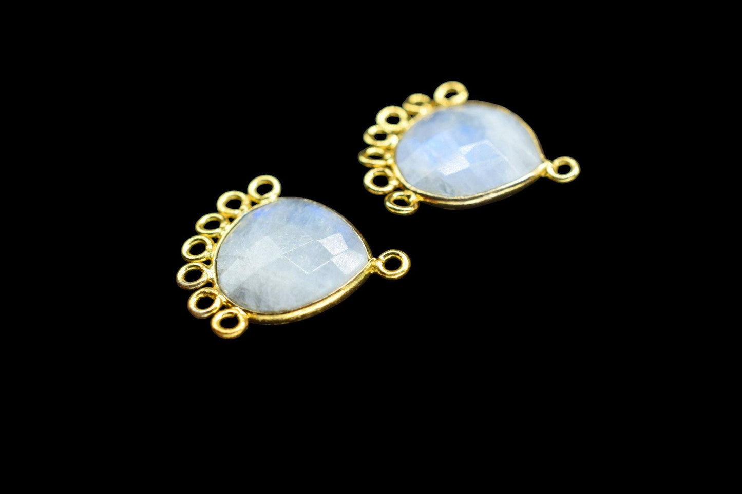 Moonstone 14mm Heart Bezel Charm/Charms Connector/Handmade Jewellery Connectors/Gemstone Brass Component/Women Jewelry/B'day Gift