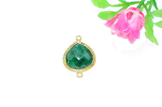 Emerald Faceted Handmade Connectors Jewelry,Emerald Double Bail Bezel Pendant Jewelry,Emerald Gemstone 14mm Heart Shape Bezels Charms,Gift