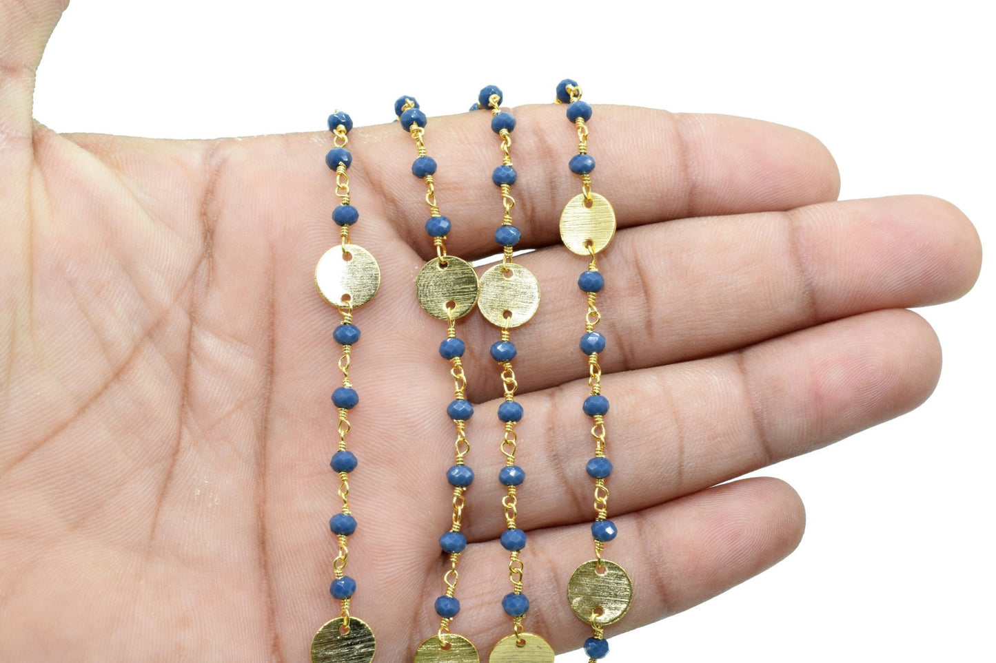 Blue Agate 3mm Beaded Chain,Blue Agate Rosary Chains,Blue Agate Wire Wrap Chain,Brass chain,Jewelry Making Chain,Rosary chain,brass charms