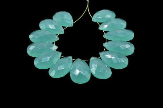 Aqua Chalcedony Pear shape 12x20mm Briolettes,Aqua Chalcedony Teardrop Briolette,Match Pair- Aqua Chalcedony Faceted Briolettes Calibrated