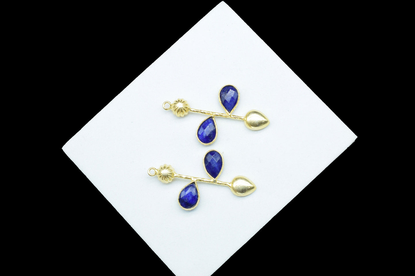 Blue Sapphire Teardrop Faceted Bezel Connector,Blue Sapphire Earring,Jewelery Supply,Blue Sapphire Pendant Charms,Designer Pendants,B'Gifts