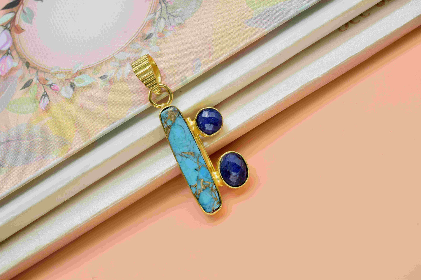 Copper Turquoise 6x25mm Rectangle Shape Pendant,Gemstone Pendant,Multi Gemstone Pendant,Single Bail Pendant,Sapphire Gemstone Pendant,Gift