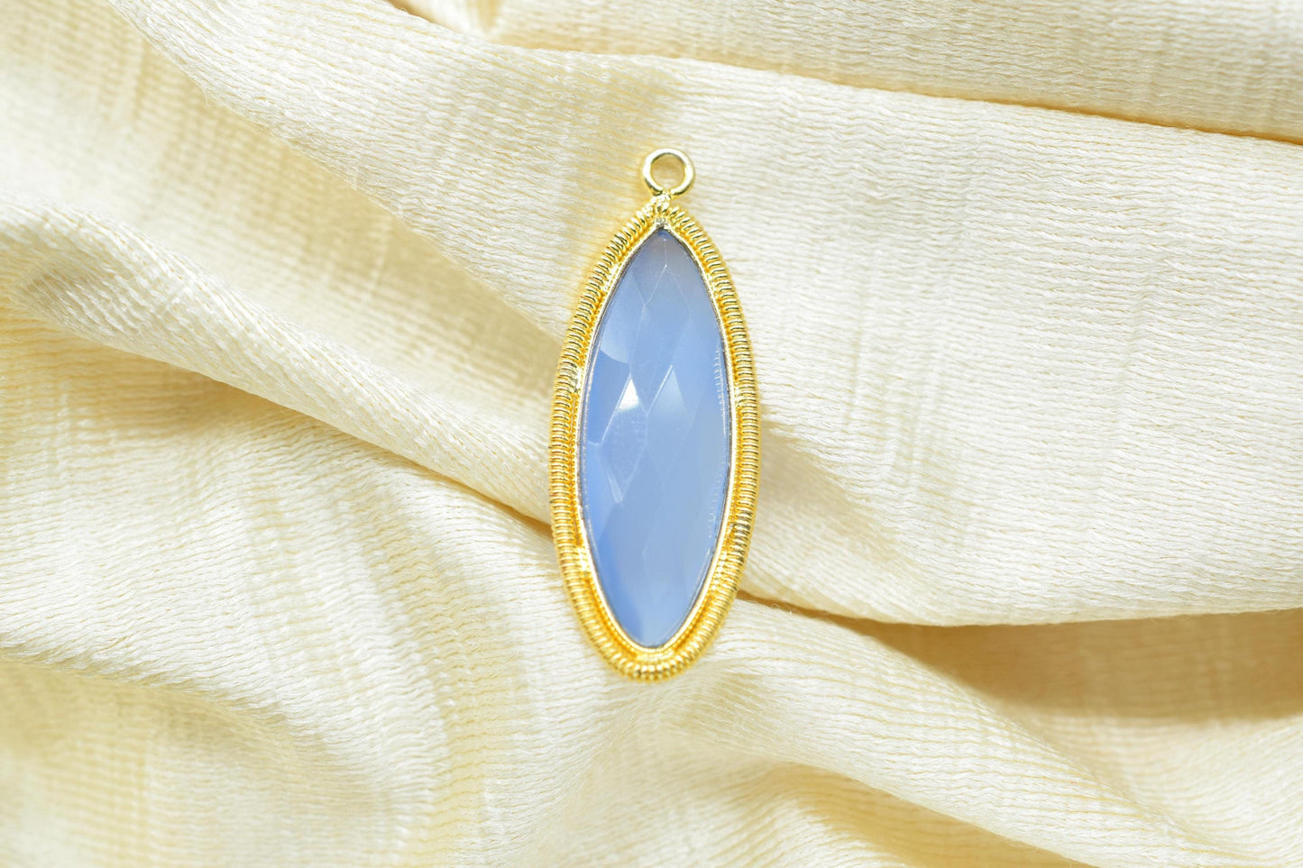 Blue Chalcedony 10x30mm Bezel Charm,Gemstone connector,Marquise Shape Charm,Single Bail Pendant,Handmade Component Pendant,Bezel Jewelry