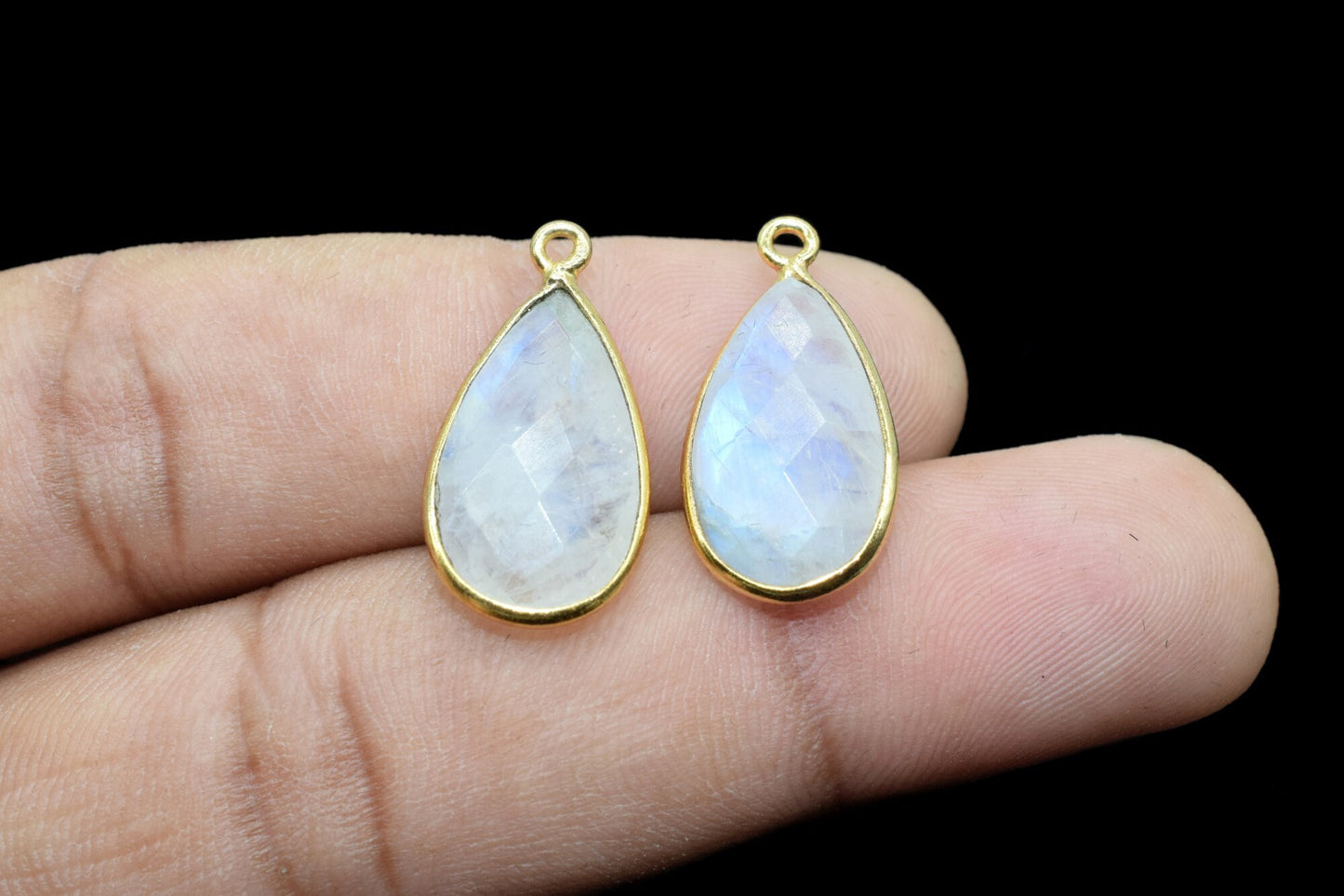 Moonstone 10x18mm Pear shape charm,Moonstone fancy pendant,Moonstone Gold Plated bezel,jewelry making charms craft,Birthstone charms,jewels