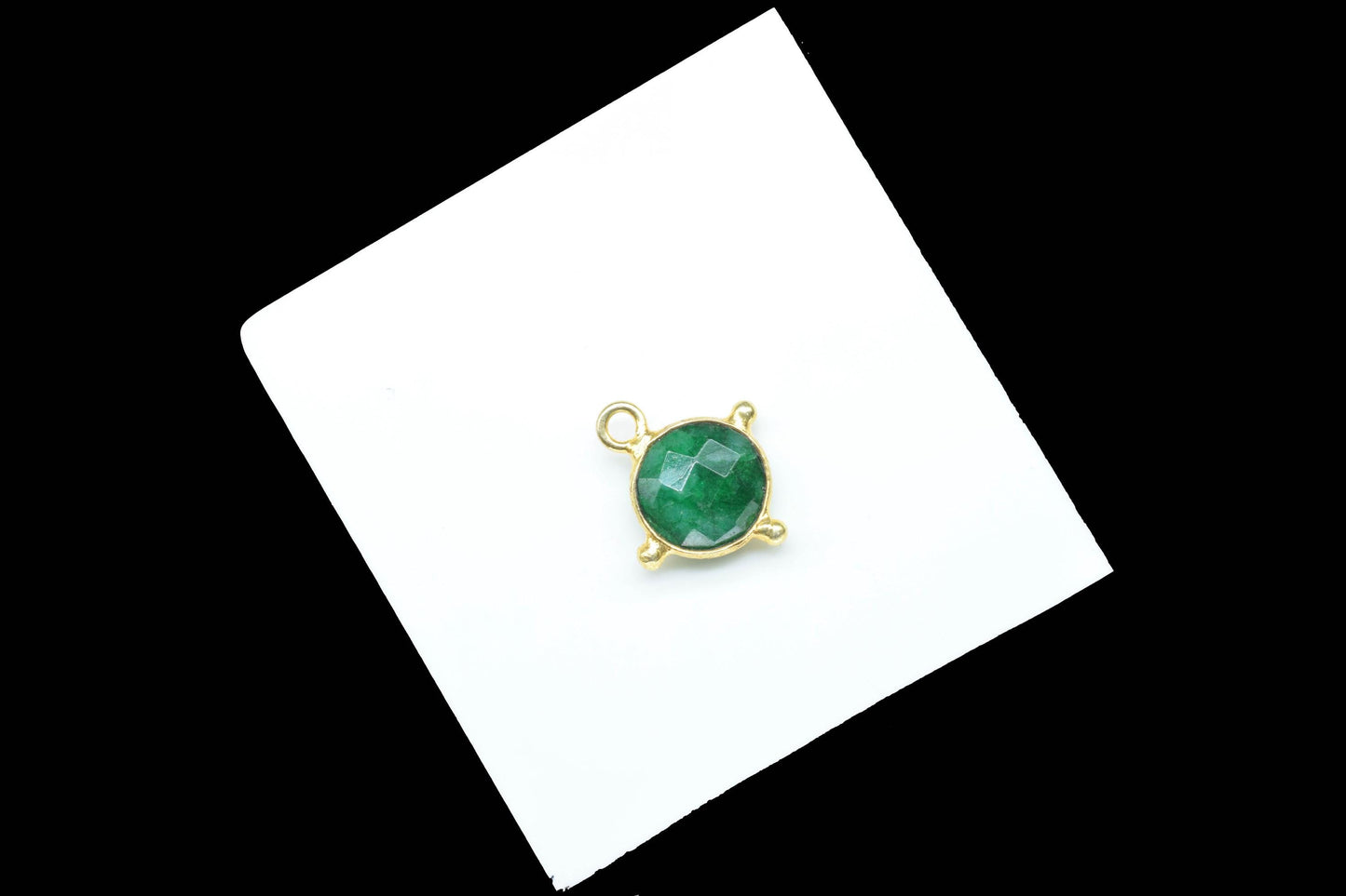 Emerald Pendant/Gemstone Component/Necklace Pendant/Round Shape Charm/Single Bail Charms/Wholesale Supply/Gold Plated Jewellery/B'day Gift