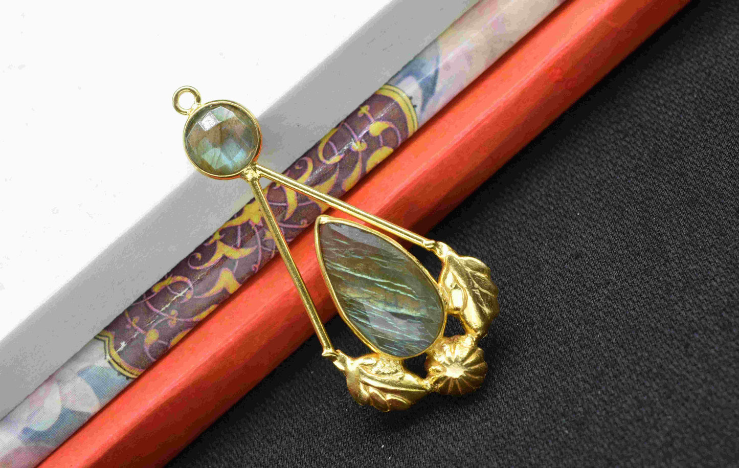 Labradorite Gemstone Pendant , Labradorite  Handmade Pendant , Multi Gemstone Charms , Gold Plated Gemstone Connectors , Summer Collection