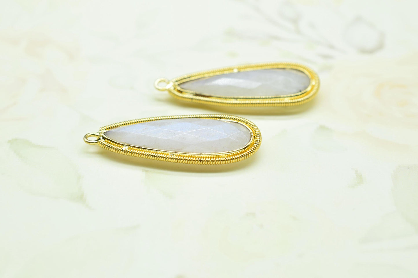 Moonstone 10x30mm Charms,Gemstone Bezel connector,Single Bail Pendant Charm,Handmade pendant Jewelry,Teardrop Charms connector,Bday Gift