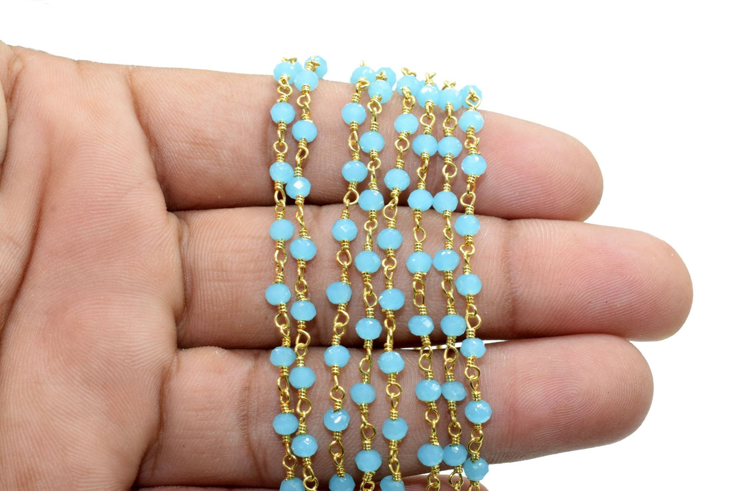 Peru Chalcedony 3mm Beaded Chain,Peru Chalcedony Wire Wrapped Chain,Peru Chalcedony Brass chain,Jewelry Making Chain,Beaded rosary chain,