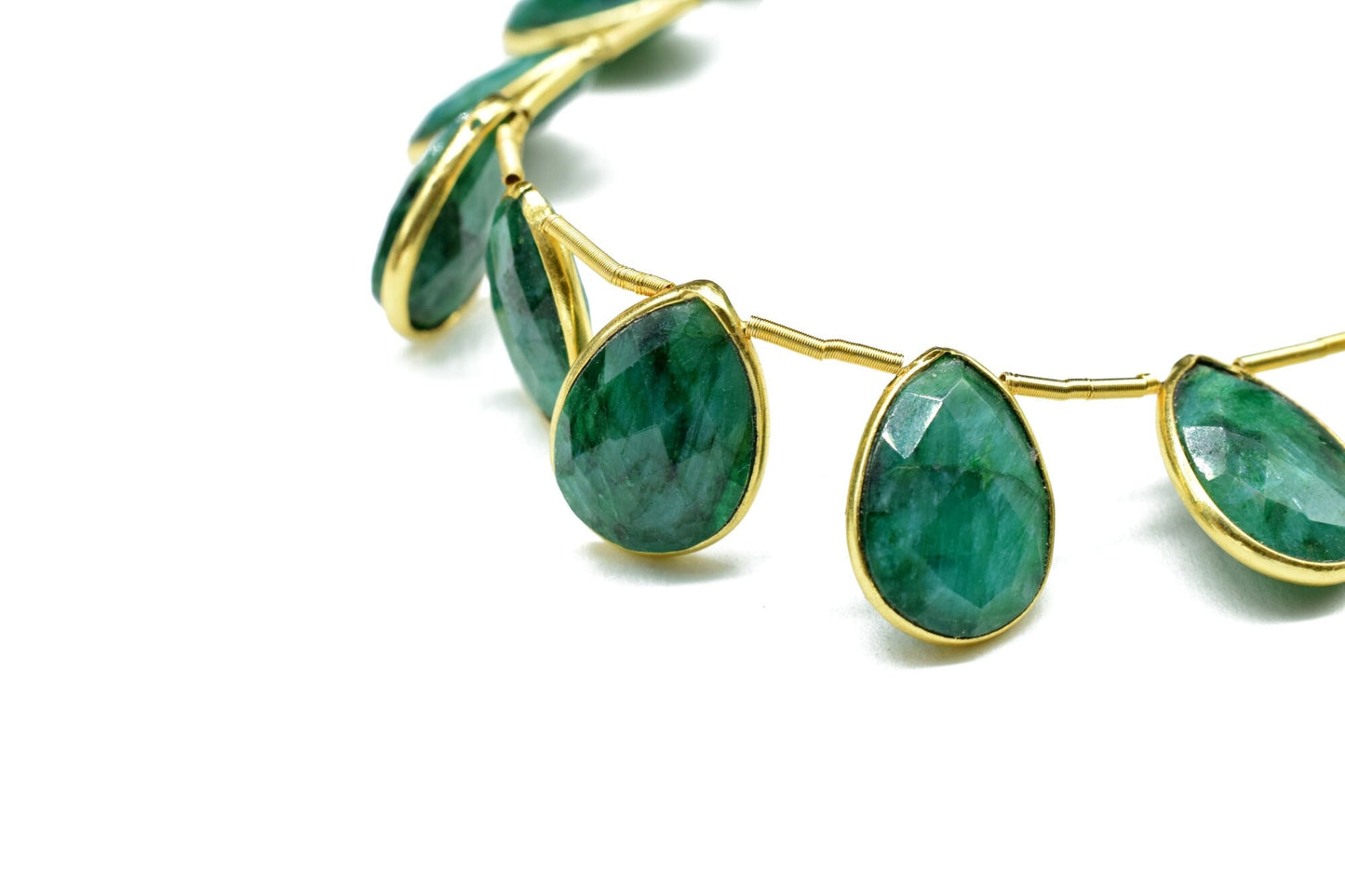 Emerald Faceted Pear Shape Gold Plated Bezel,10x14mm pear Charms For Making Jewelry Findings Supply,Emerald charms strands,Drill Bezel