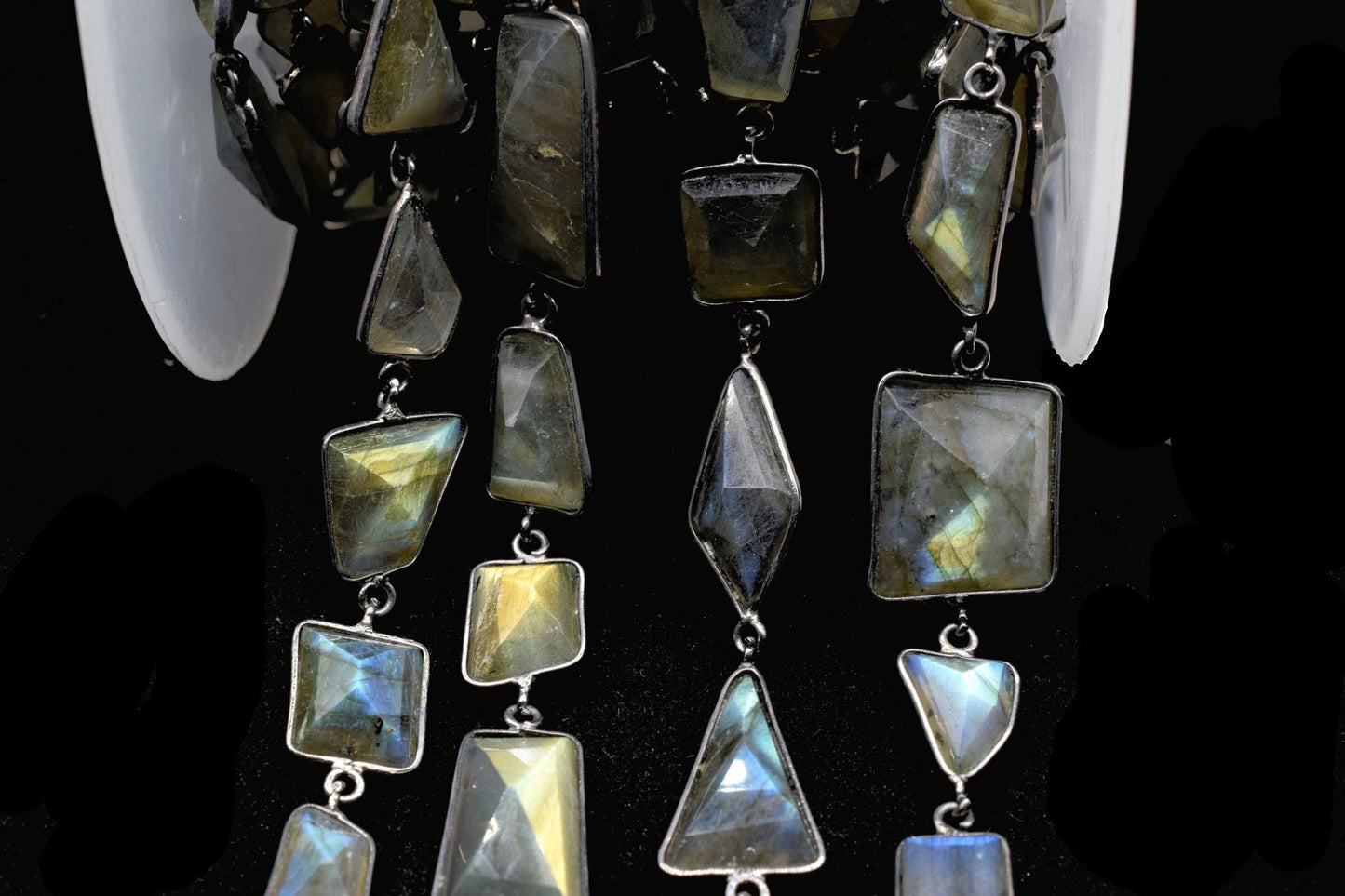 Blue Flashy Labradorite connector link Chain-Natural Labradorite Bezel Chain,Labradorite Free Shape Connector Chain,Labradorite bezeld chain