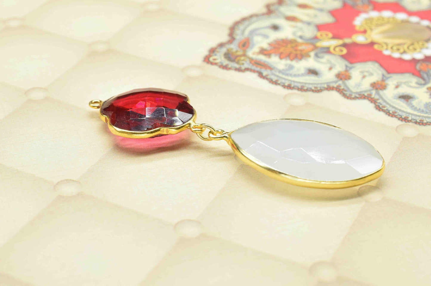 Pink Tourmaline+ White Rainbow Component Pendants ,Multi Stone Dangle Earrings ,Earring Component Jewelry ,Dangle pendant Charms, B'day Gift