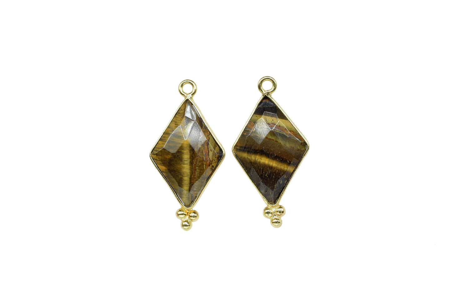 Tiger Eye Gemstone 15x20mm Diamond Shape connector,Tiger Eye charms Pendant Jewelry Making,Tiger Eye Gold Plating single bail Pendant,Gift
