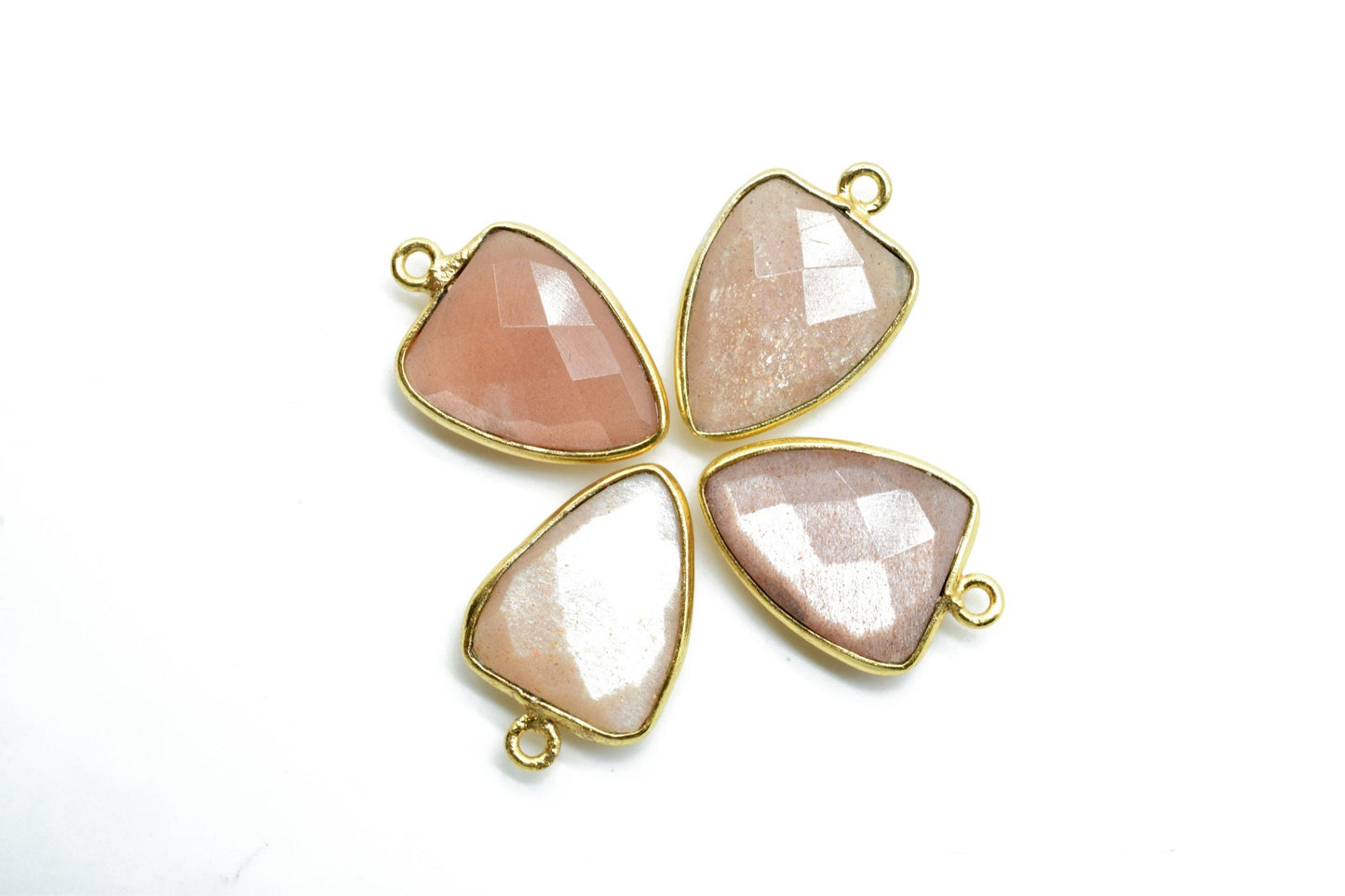 Peach Moonstone 12x15mm Triangle shape Single bail Connector,Bezel links Connector,jewelry making Connector,Single Loop Connector,Moonstone