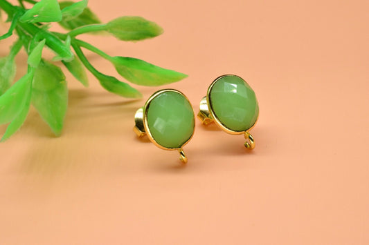 Chrysoprase 8x10mm oval Earring Connector,Jewelry,bezel frame Connector, Post Studs Connectors,Chrysoprase Ear Studs,Oval Earring Connector