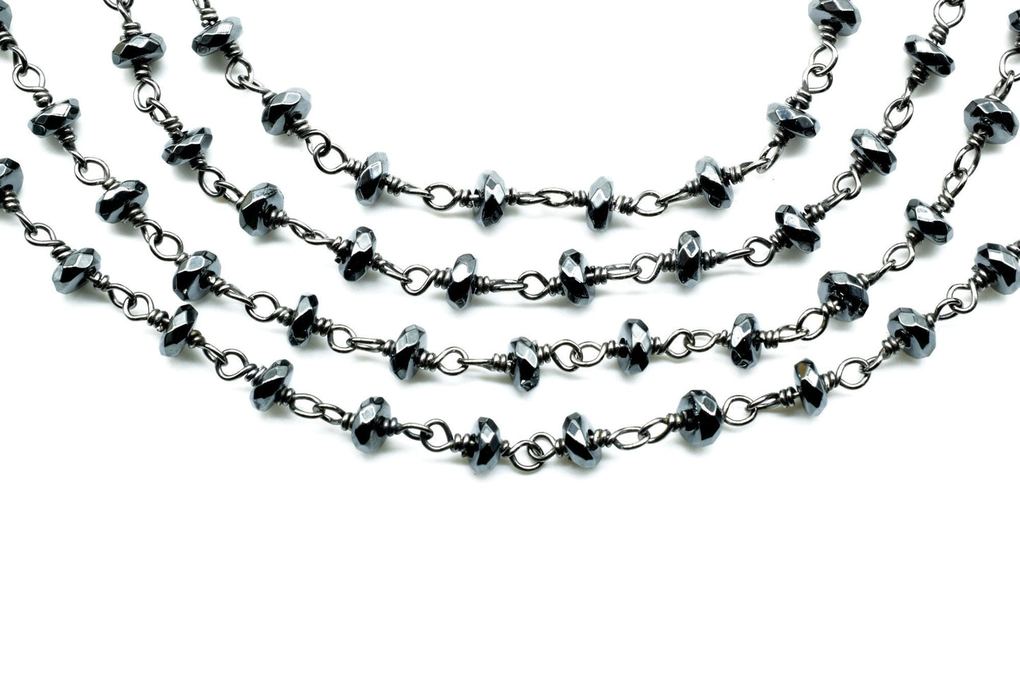 Rosary Chain,3.50mm Hematite Rosary Chain,Beaded Chain,Hematite Necklace ,Gunmetal Rosary Chain,Black Rhodium Rosary Chain,Silver Rosary