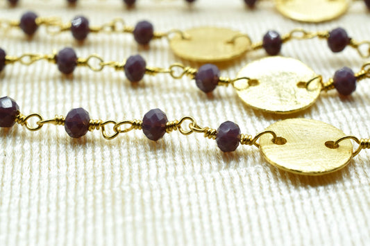 Lavender 3mm Beaded Chain,Lavender Rosary Chains,Lavender Wire Wrap Chain,Lavender Brass chain,Jewelry Making Chain,circle charms chain,boho