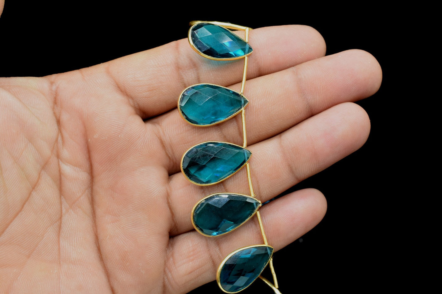 Swiss Blue Topaz 12x20mm Gold plated charms,Swiss Blue Topaz Charm,Making Jewelry Supplies,Natural stone charms,Blue topaz