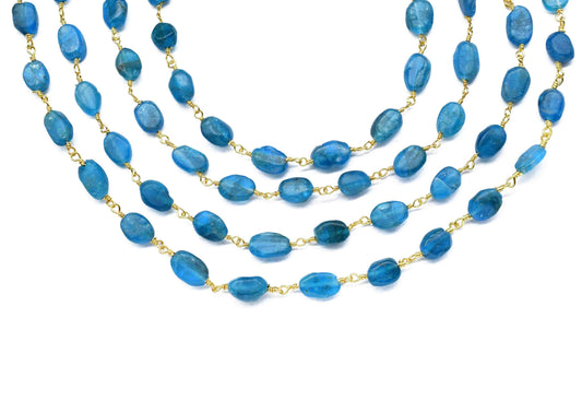 Neon Apatite Gemstone Smooth Beads Rosary,Neon Apatite Smooth Gemstone Beads Rosary Chain,Neon Apatite Gold plated Wire Wrapped Chain,Gift
