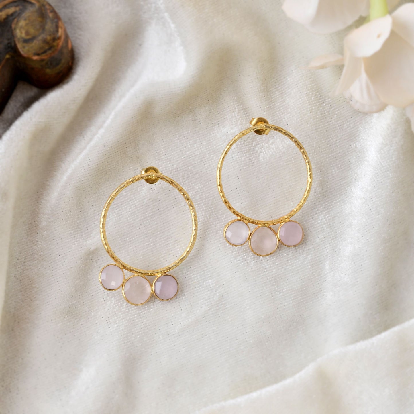 Natural Gemstone Rose Quartz Earring/Handmade Earring/Round Shape Earring/Hoope Earring/Pink earring/Delicate Rose Quartz jewelry/Gift