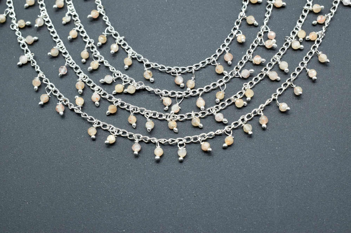 Sunstone 2mm Beaded Chain,Rosary Chain,Sunstone Bead,Anglican Rosary,Wire Wrapped Gold Chain,18 k Gold Natural Sunstone Rosary Chain Finding