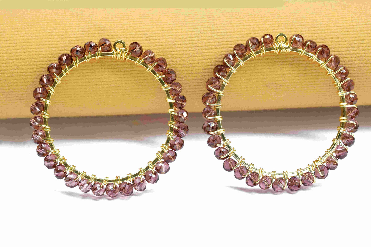 Pink Amethyst Wire Wrapped Dangle Connector,Circle Pendant Component,Handmade Earring,Beaded Hoop Earring,Finding Component Amethyst Jewelry