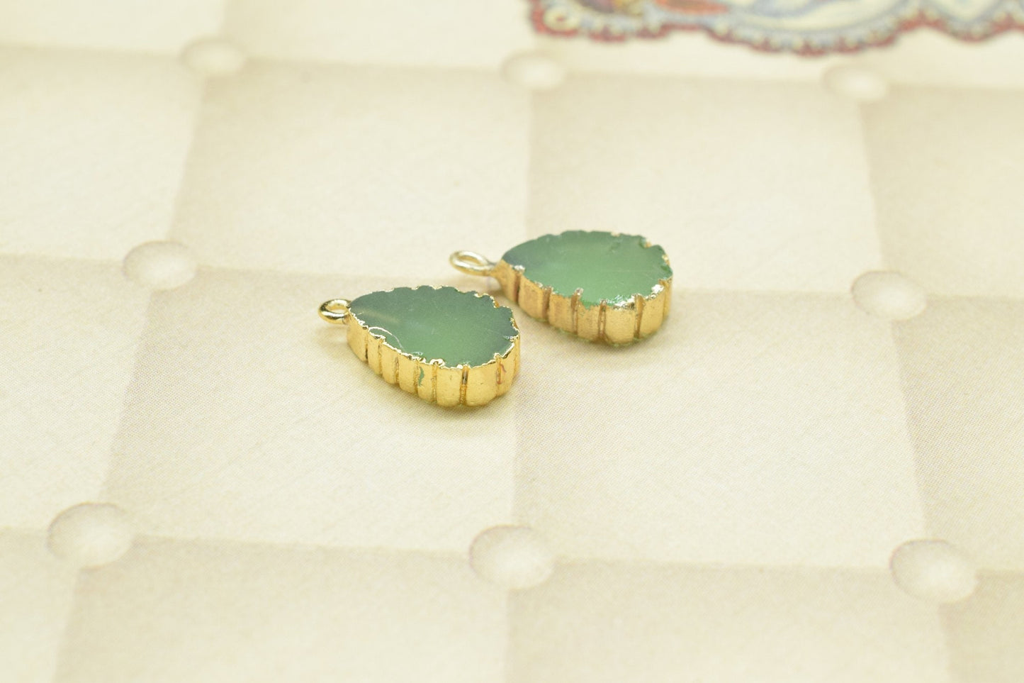 Prehnite Pendant Charms,Gemstone Single Bail Connectors,Necklace Connectors,Teardrop Pendant Jewelry,Handmade Cabechon Pendant Charms