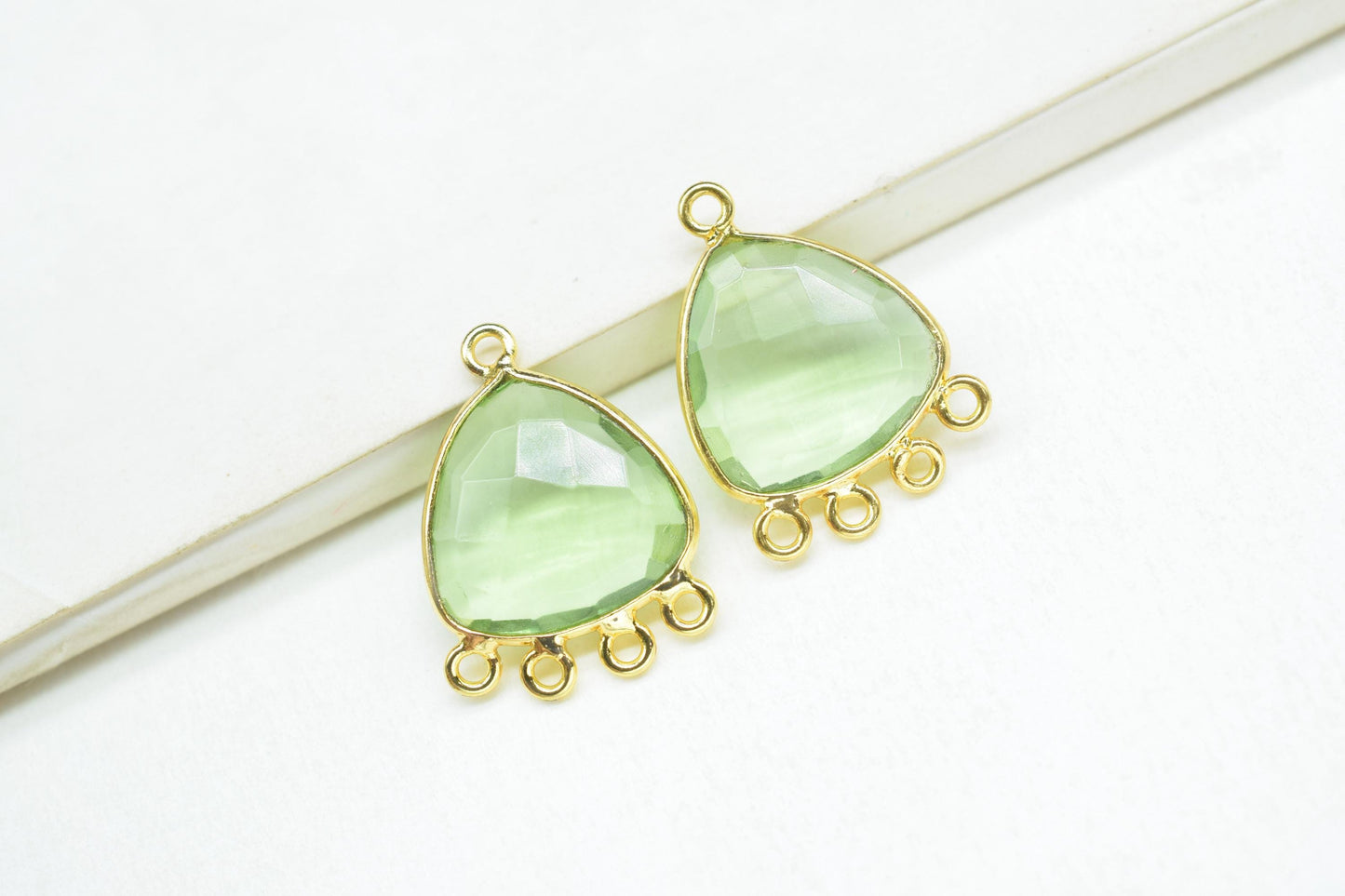 Green Amethyst 15mm Triangle Bezel Connector/Gold Plated Jewelry/Women Jewelry/Connector Jewelry/Handmade Connector/Connector Jewelry/Gift