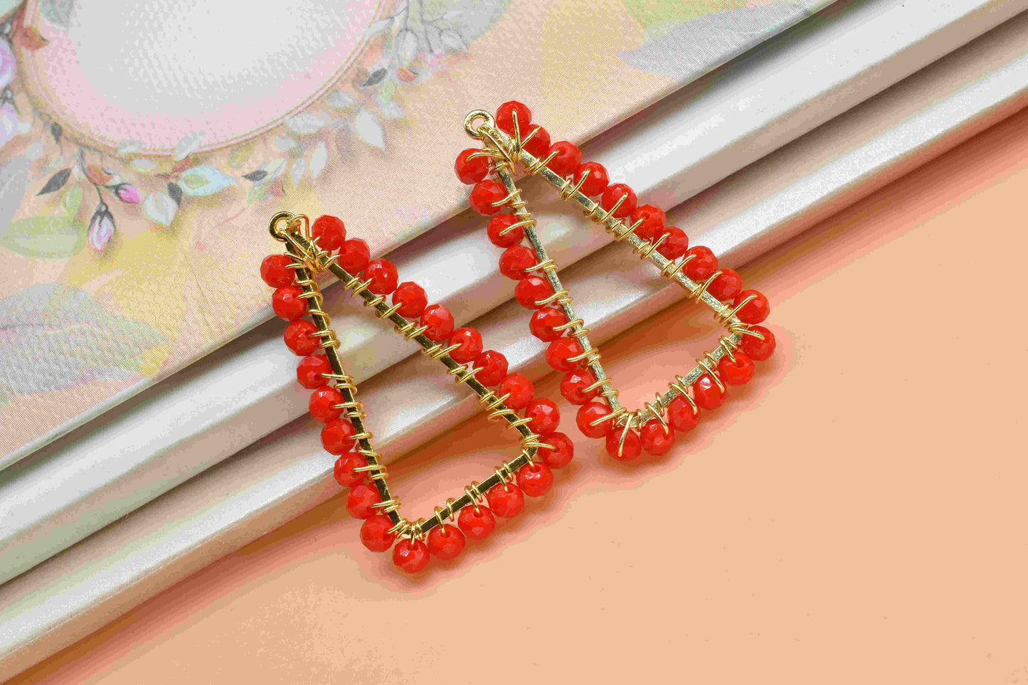 Red Coral Wire Wrapped Dangle Earring,Gemstone Component,Handmade Connector,Beaded Earring Connector,Finding Necklace,Red Coral Jewelry,Gift