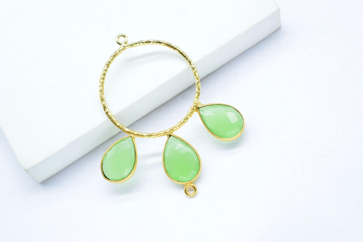 Prehnite Jewelry Connector/Brass Connector Jewellery/Gold Plated Pendant/Handmade Jewellery/Double Bail Pendant/Wedding Jewelry/B'day Gift