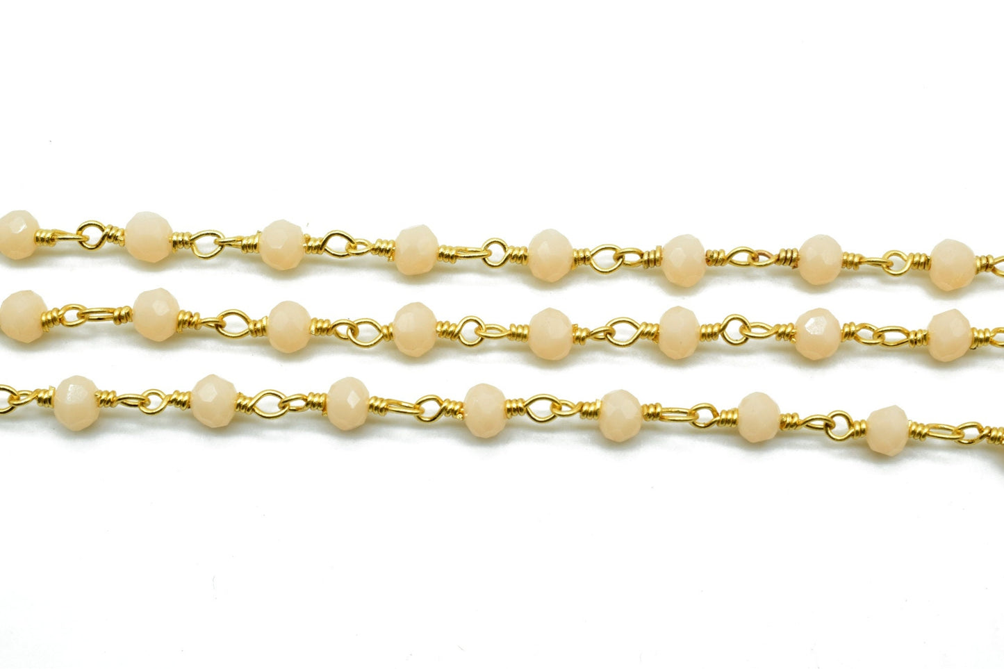 Peach Agate 3mm Beaded Chain,Peach Agate Rosary Chains,Peach Agate Gold Plating Wire Wrap Chain,Brass chainJewelry Making Chain Rosary chain