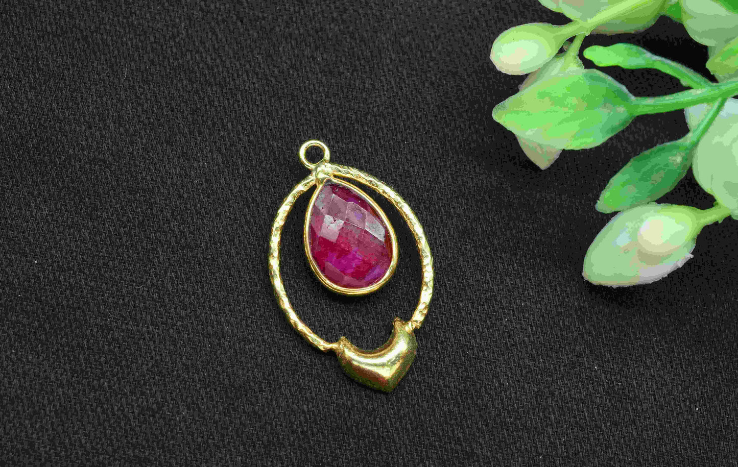 Ruby  Pear Shape Pendant , Ruby  Handmade Pendant , Multi Gemstone Charms , Gold Plated Gemstone Connectors , Summer Collection , B'day Gift