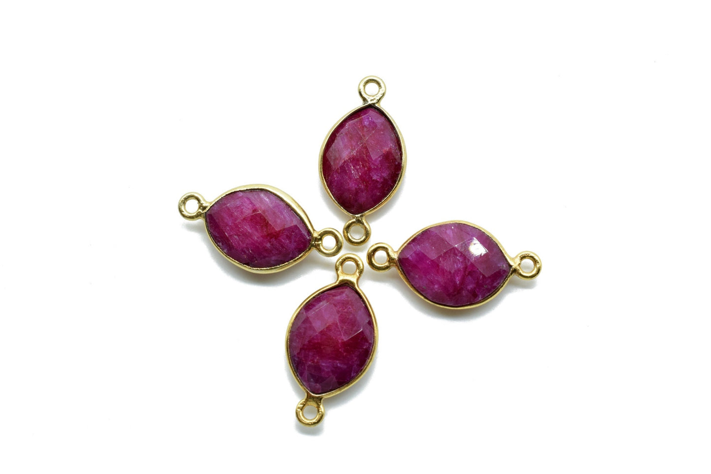 Ruby 10x13mm eye shape double bail charms,Ruby Eye Shape Gold Plated bezel,Gold Vermeil Bezel, jewelry making charm,Ruby bezels,Ruby pendant