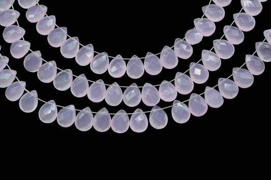Pink Chalcedony 6x8mm Pear Shape Briolettes,Micro Faceted Pear Shape Beads,7Inch Strand,Rose Quartz Faceted Teardrop,Jewelry Making Gemstone