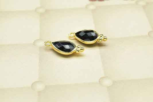 Black Onyx Gemstone 7x10mm Pear shape charm,Black Onyx pendant Jewelry,Black Onyx charm jewelry,Black Onyx Gold Plated bezel jewelry making