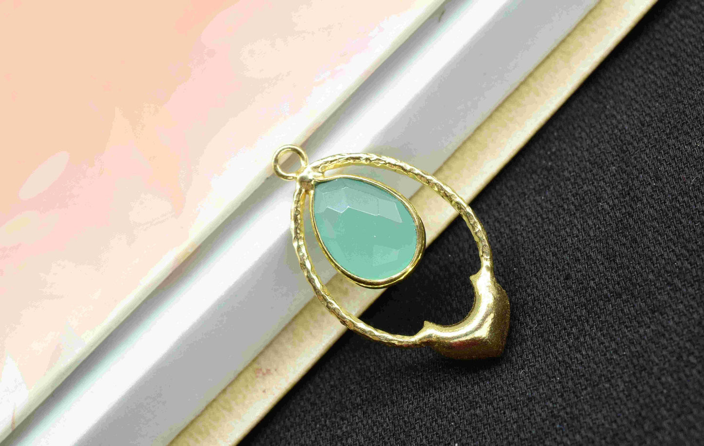 Aqua Chalcedony Pear Shape Pendant , Aqua Chalcedony Single Bail Pendant , Multi Gemstone Charms , Gold Plated Gemstone Connectors ,