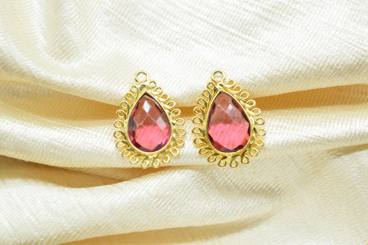 Pink Tourmaline 10x14mm Teardrop Charms,Gemstone Teardrop Bezel Charm,Handmade Pendant connectors,Single Bail Pendant,Boho Necklace Pendant