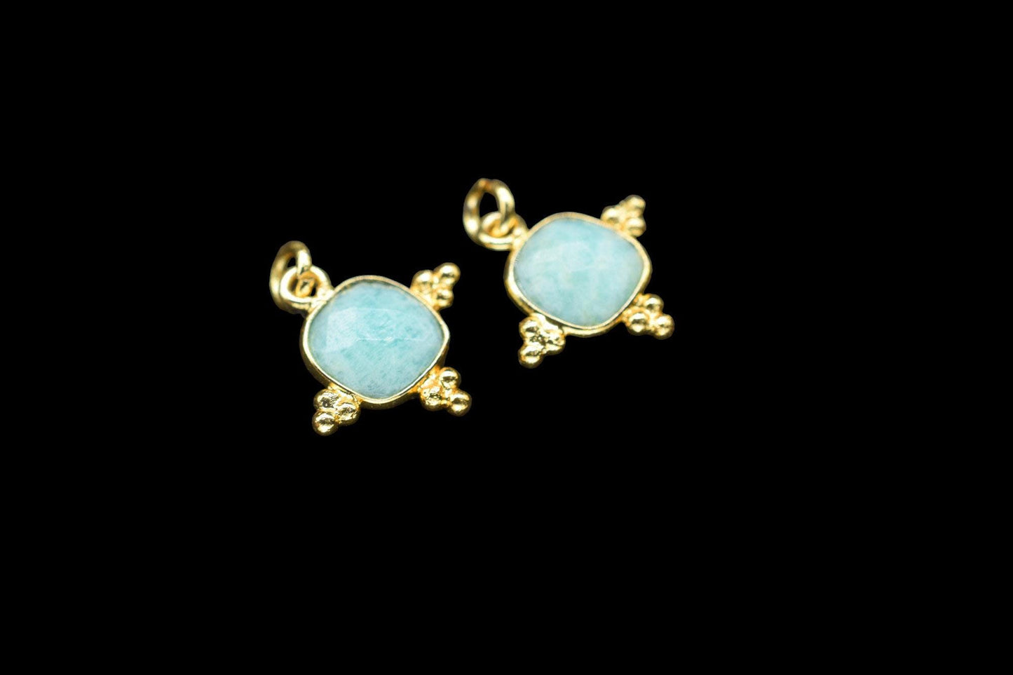 Amazonite 8mm Cushion Bezel charm/Station Bezel Link Supplies/Amazonite Jewelry Making/Square Pendant//Gemstone Connector Pendant